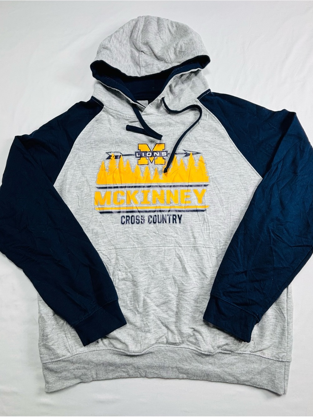 Cross Country Hooded Pullover Sweatshirt - Gray & Navy M536